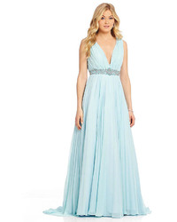Terani Couture V Neck Pleated Gown