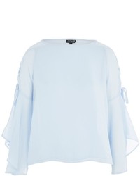 Topshop Eyelet Lace Up Flute Sleeve Top