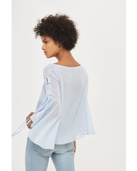 Topshop Eyelet Lace Up Flute Sleeve Top