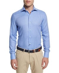 Peter Millar Flannel Long Sleeve Sport Shirt Cobalto
