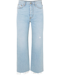 Grlfrnd Bobbi Cropped Distressed High Rise Bootcut Jeans