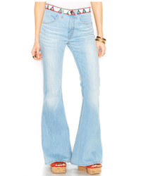 Free People High Waist Embroidered Flared Jeans Isabelle Wash