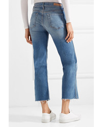 Grlfrnd Joan Cropped Distressed Mid Rise Flared Jeans
