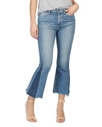 Paige Legacy Colette Pieced High Rise Raw Hem Crop Flare Jeans