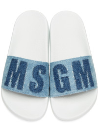 MSGM Blue Denim Logo Patch Slide Sandals