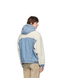 Levis Off White And Blue Sherpa Hooded Hybrid Trucker Jacket