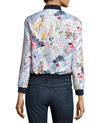 Neiman Marcus Floral Print Bomber Jacket Blue Pattern