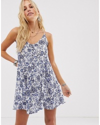 En Creme Cami Swing Dress With Button Front In Paisly Floral