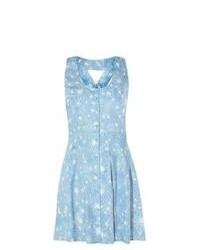 Parisian New Look Light Blue Floral Print Cross Back Denim Dress