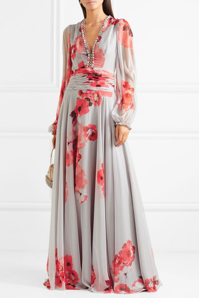 printed chiffon gown