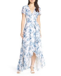 Light Blue Floral Chiffon Maxi Dress