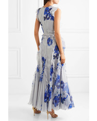 Costarellos Ruffled Pleated Floral Print Chiffon Maxi Dress