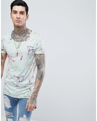 ASOS DESIGN Longline T Shirt In Linen Look With Floral Print