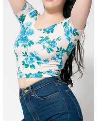 American Apparel Floral Print Cotton Spandex Jersey Crop Tee