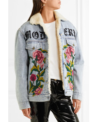 Gucci Shearling Lined Embroidered Denim And Jacquard Jacket