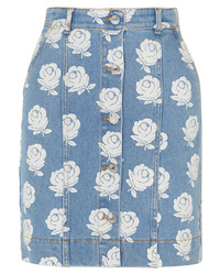 Light Blue Floral Denim Mini Skirt