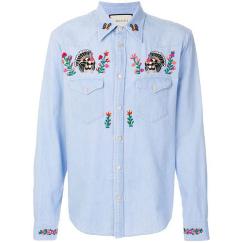 Forlænge rille dedikation Gucci Embroidered Denim Shirt, $1,105 | farfetch.com | Lookastic