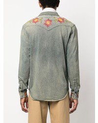 Ralph Lauren RRL Floral Embroidered Denim Shirt