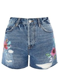 Topshop Ashley Floral Painted Denim Shorts