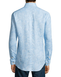Bogosse Faded Floral Print Long Sleeve Sport Shirt Light Blue