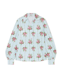 Emilia Wickstead Floral Print Swiss Dot Cotton Blend Seersucker Shirt
