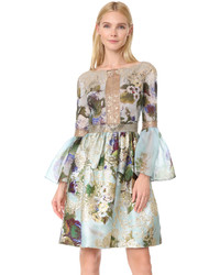 Marchesa Floral Dress With Flutter Sleeves