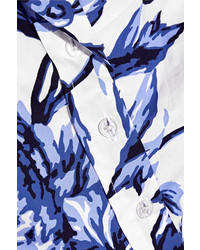 Lela Rose Jane Floral Print Cotton Poplin Dress Blue