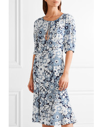 Michael Kors Michl Kors Collection Floral Print Silk Georgette Dress Sky Blue