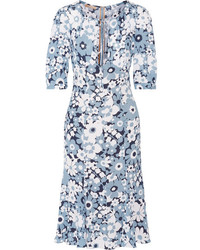 Michael Kors Michl Kors Collection Floral Print Silk Georgette Dress Sky Blue