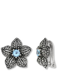 Genevieve Grace Sterling Silver Earrings Blue Topaz And Marcasite Flower Clip On Earrings