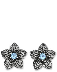 Genevieve Grace Sterling Silver Earrings Blue Topaz And Marcasite Flower  Clip On Earrings, $330 | Macy\'s | Lookastic