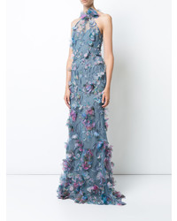 Marchesa Notte Embroidered Floral Appliqud Gown