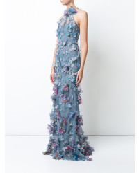 Marchesa Notte Embroidered Floral Appliqud Gown