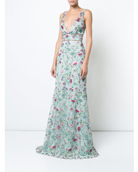 Marchesa Notte Floral Fitted Maxi Dress
