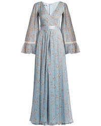 Luisa Beccaria Floral Print Silk Chiffon Gown
