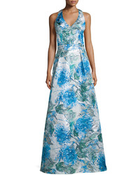 Theia Sleeveless Floral Print Ball Gown