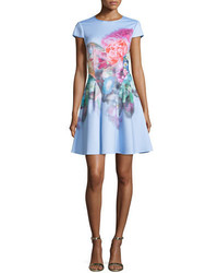 Ted Baker London Bowkay Floral Fit Flare Dress Pale Blue