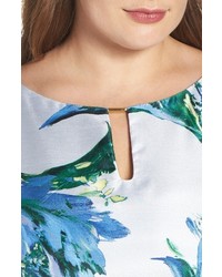 Gabby Skye Plus Size Keyhole Detail Floral Shantung Fit Flare Dress