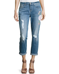 7 For All Mankind Josefina Embroidered Botanical Relaxed Jeans Indigo