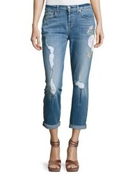 7 For All Mankind Josefina Embroidered Botanical Relaxed Jeans Indigo