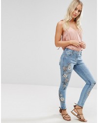 Parisian Petite Jeans With Floral Embroidery
