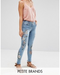 Parisian Petite Jeans With Floral Embroidery