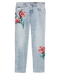 Dolce & Gabbana Plower Patch Regular Fit Stretch Jeans In Light Blue Multi At Nordstrom