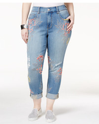 Melissa McCarthy Seven7 Trendy Plus Size Whimsical Wash Embroidered Ripped Jeans