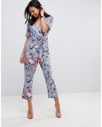 ASOS DESIGN Asos Wrap Jumpsuit With Self Belt In Printpink