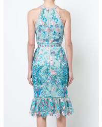 Marchesa Notte Fitted Lace Flower Dress