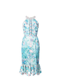 Marchesa Notte Fitted Lace Flower Dress