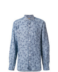 Light Blue Floral Linen Long Sleeve Shirt