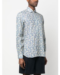 Barba Floral Print Linen Shirt