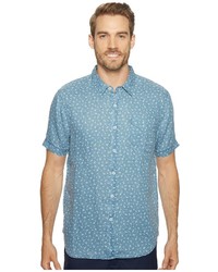 Light Blue Floral Linen Short Sleeve Shirt